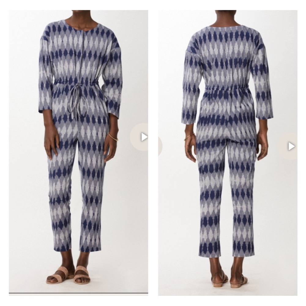 NWT Osei-Duro Toss IKAT Navy Handwoven Jumpsuit 100% Cotten - Picture 1 of 7